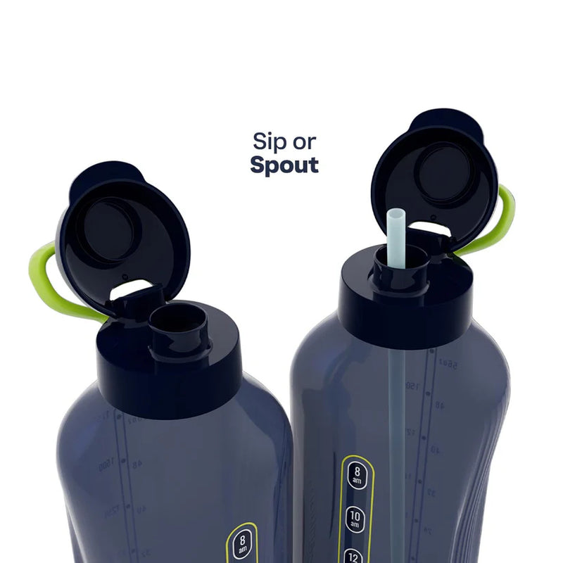 Botella motivacional 2L AQUAVIBE Tupperware Azul Marino tapa 2 en 1