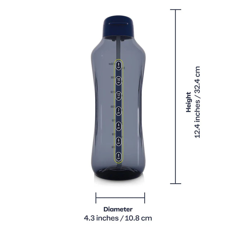 Botella motivacional 2L AQUAVIBE Tupperware Azul Marino tapa 2 en 1