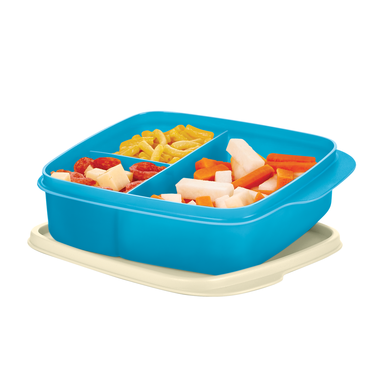Contenedor para lunch con 3 div Tupperware. Dim: 4.5x15x15 cm.