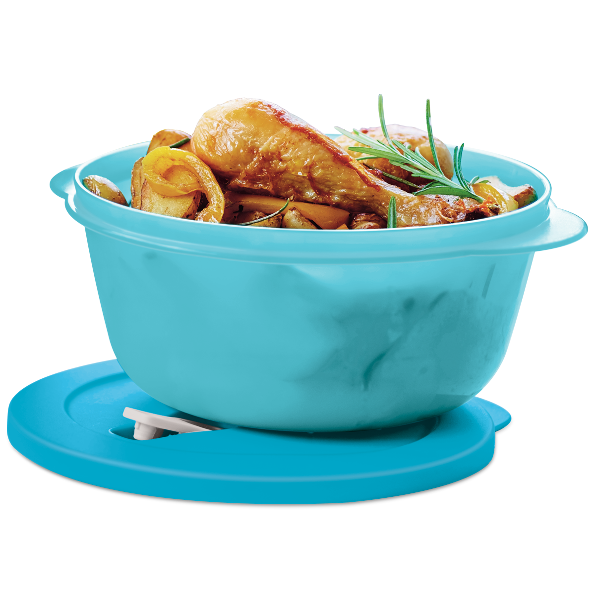 Puedes calentar tu comida en el microondas porque la tapa del Tupperware Micro Flash Redondo tiene una válvula para evitar que se infle o salpique.