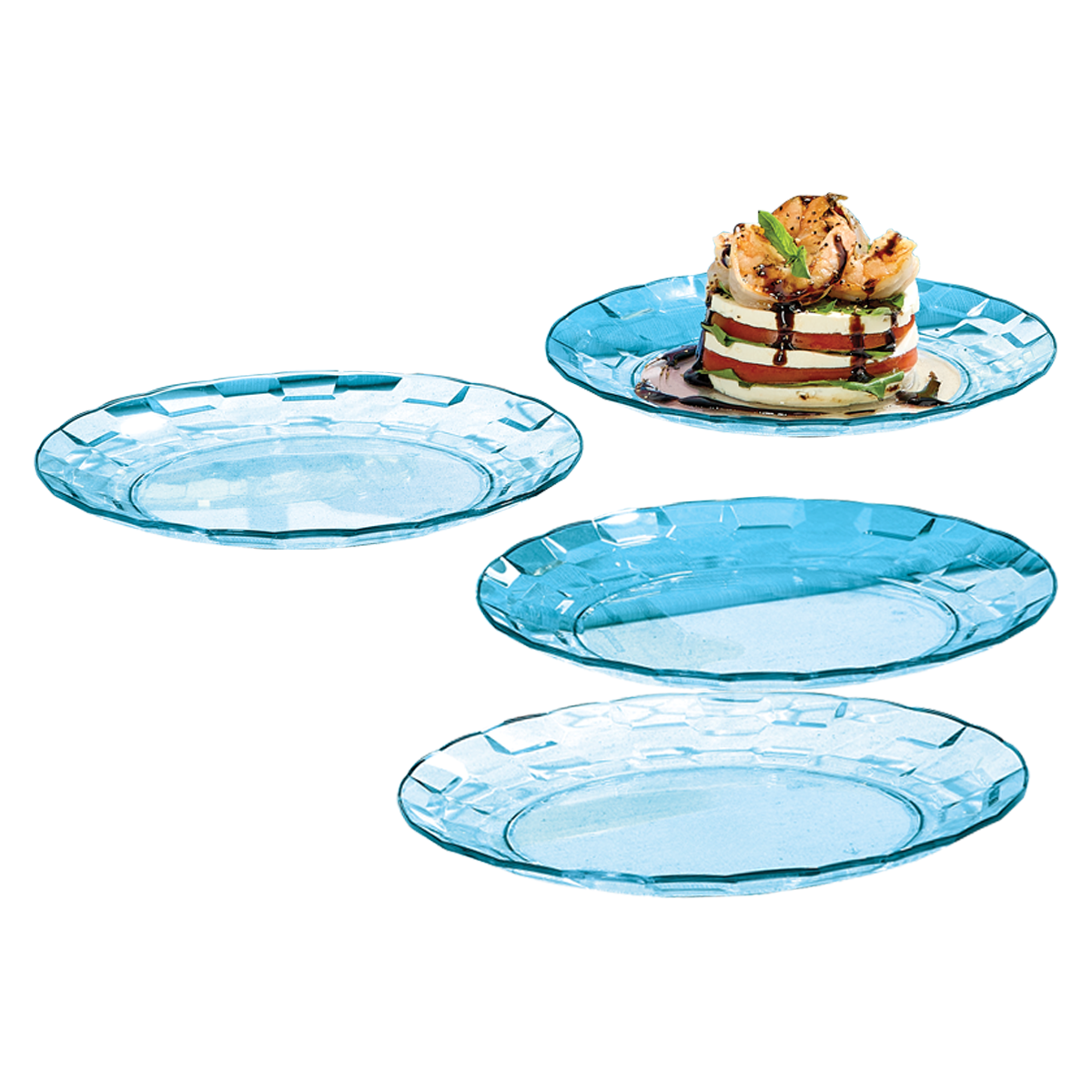 Come tus comidas favoritas en estos elegantes platos con diseño de prisma para una apariencia sofisticada. 