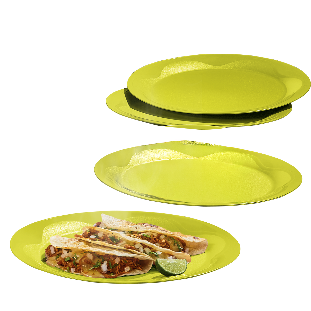 Come tus comidas favoritas en estos originales platos con diseño en ondas para una apariencia diferente.