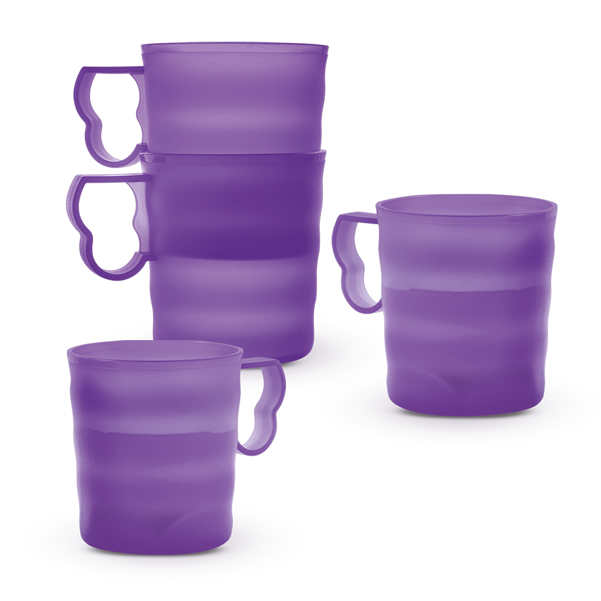 Set de tazas (4) Tupperware 350 ml. Se pueden servir y beber de éste bebidas tanto frías como calientes.