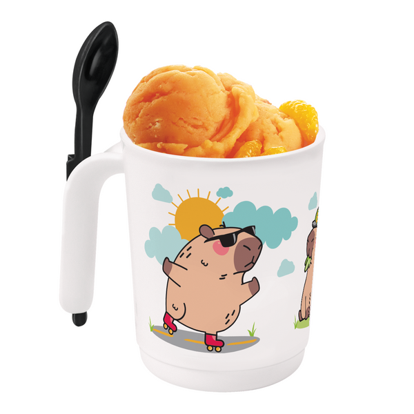 Taza con cucharita 350 ml Tupperware decorada